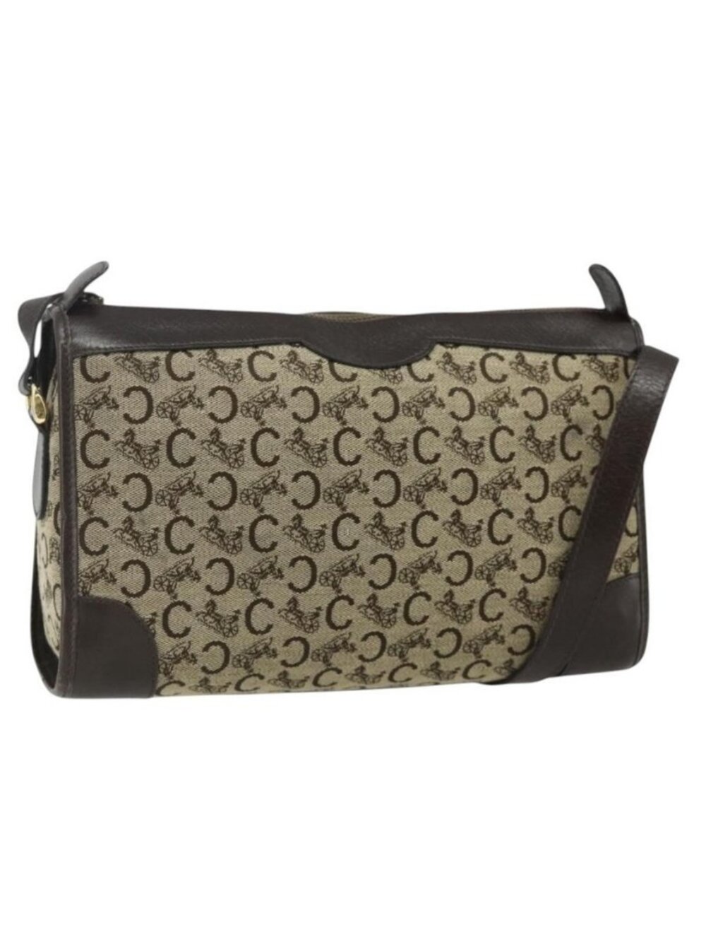 Authentic CELINE C Sulky Shoulder Bag Canvas Beige Gold